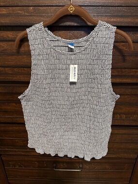 Old Navy NWT XL Black White Smocked Sleeveless Top Checkered